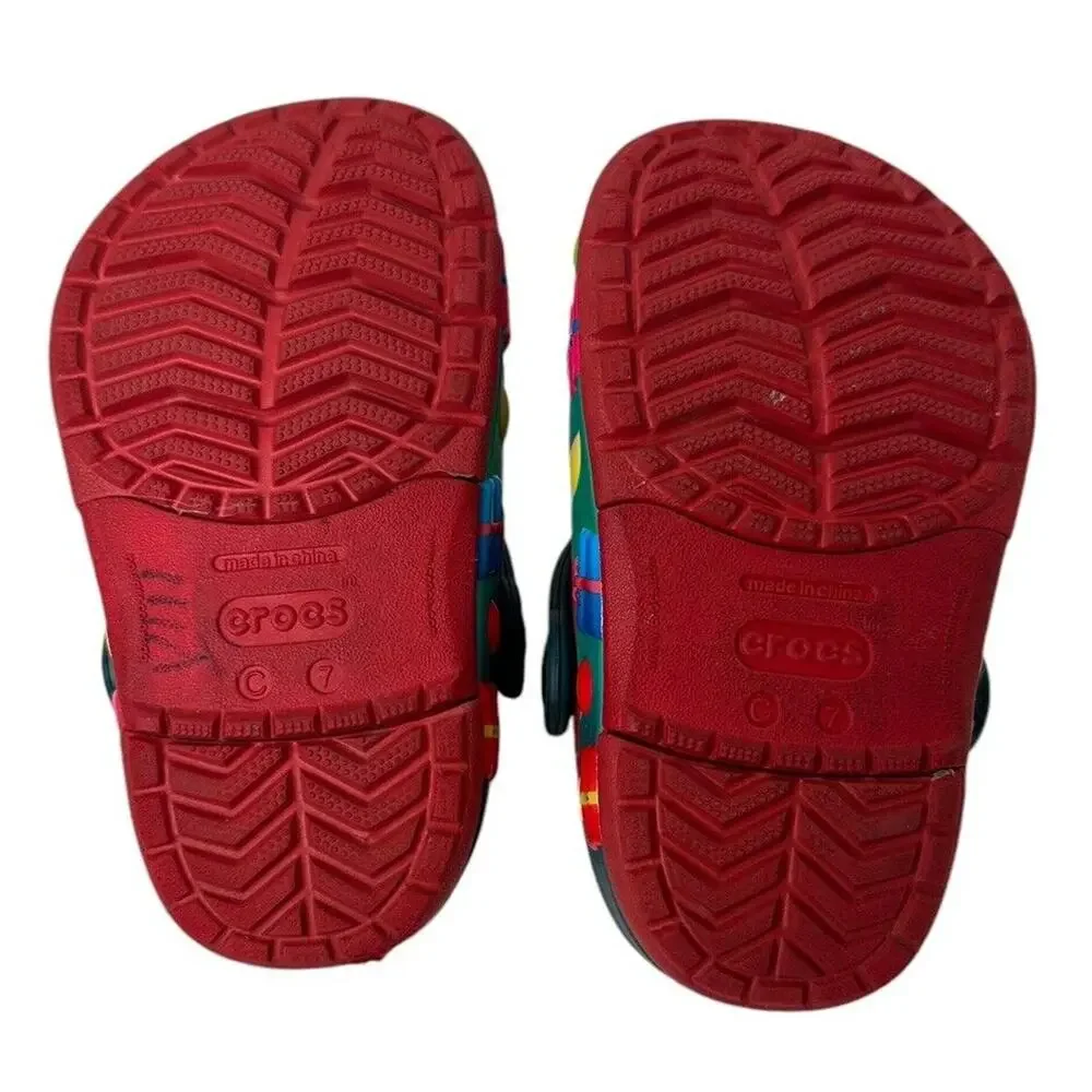 Crocs White Polar Bear‎ Red Green Christmas Holiday Light Up Shoes Toddler Sz C7